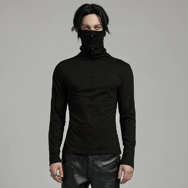 men clothing formal wear-Men's Punk Studded Shirt with Undetachable Mask