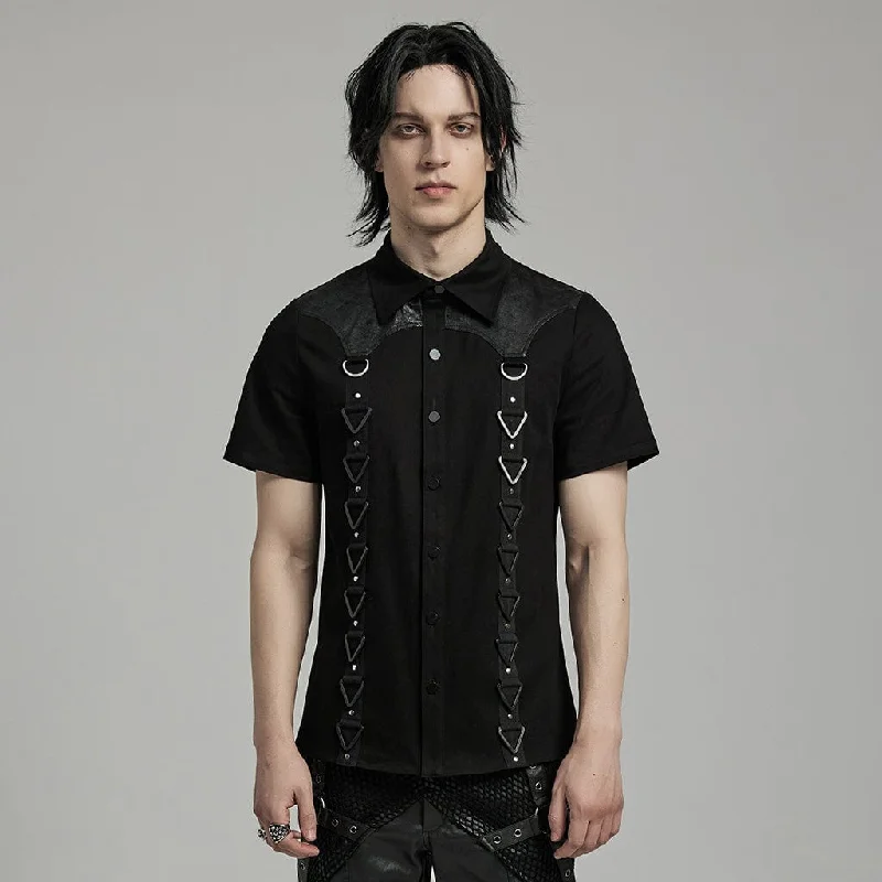 men clothing puffer jacket-Men's Punk Triangle Straps Splice Shirt