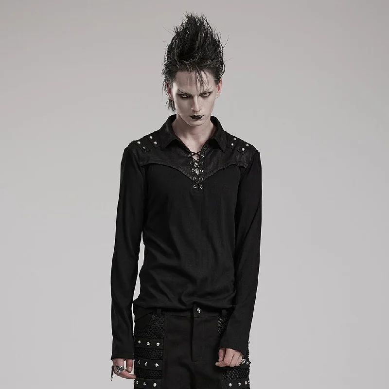 men clothing dress shirt-Men's Punk Turn-down Collar Splice Shirt