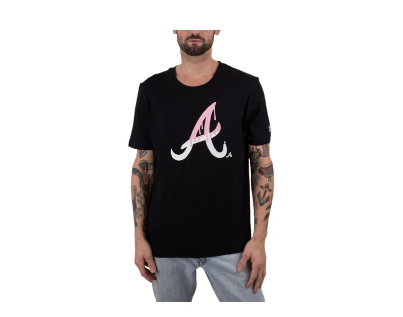 men clothing short pants-New Era MLB Atlanta Braves Team Drip WS Black/Pink T-Shirt 12872647