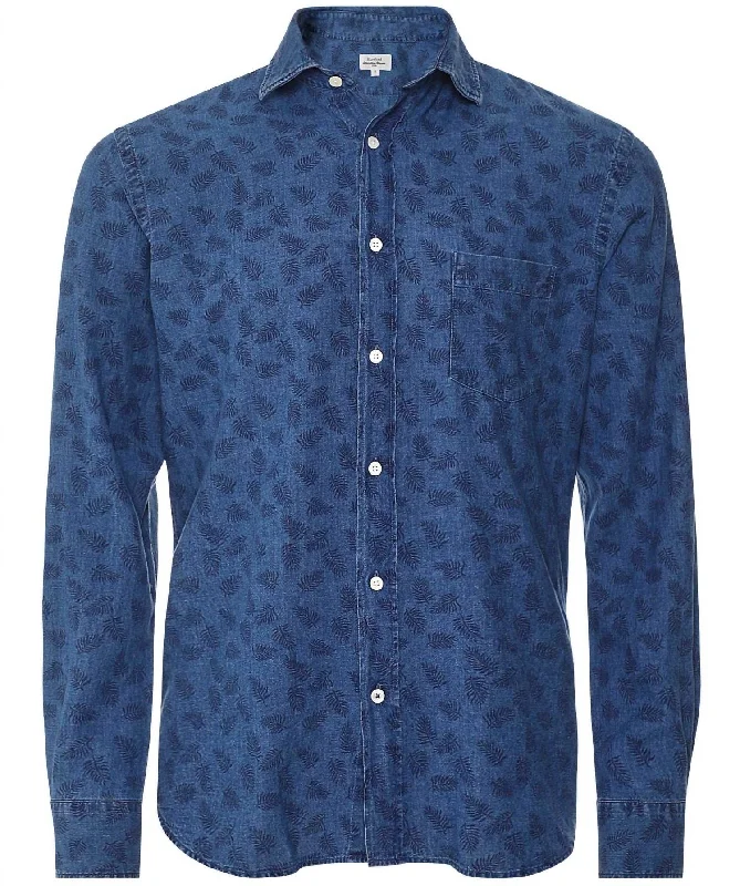 men clothing track pants-Paul Button Down Shirt In Indigo Print