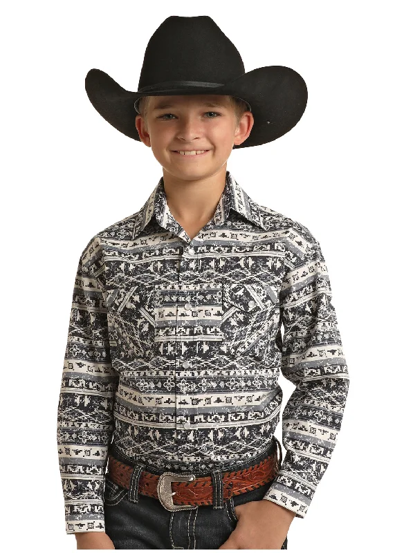 men clothing winter sweater-Boy's Rough Stock Cowboy Snap Front Shirt #RSBSOSRYTC