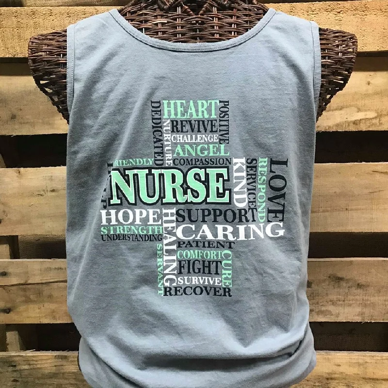 men clothing fleece pullover-SALE Southern Chics Comfort Colors Dedicated Nurse Cross Girlie Bright T Shirt Tank Top