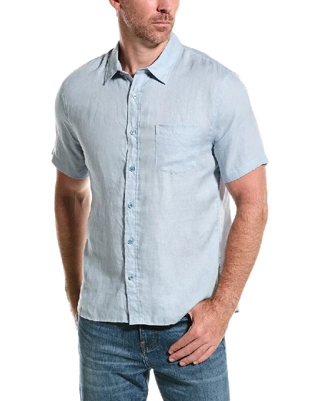 men clothing high-quality t-shirt-Vince Classic Fit Linen Shirt