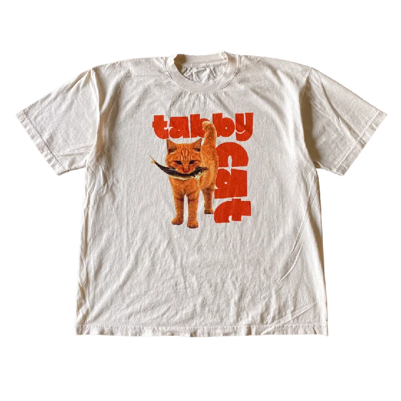 men clothing printed shirt-Tabby Cat With Fish Tee